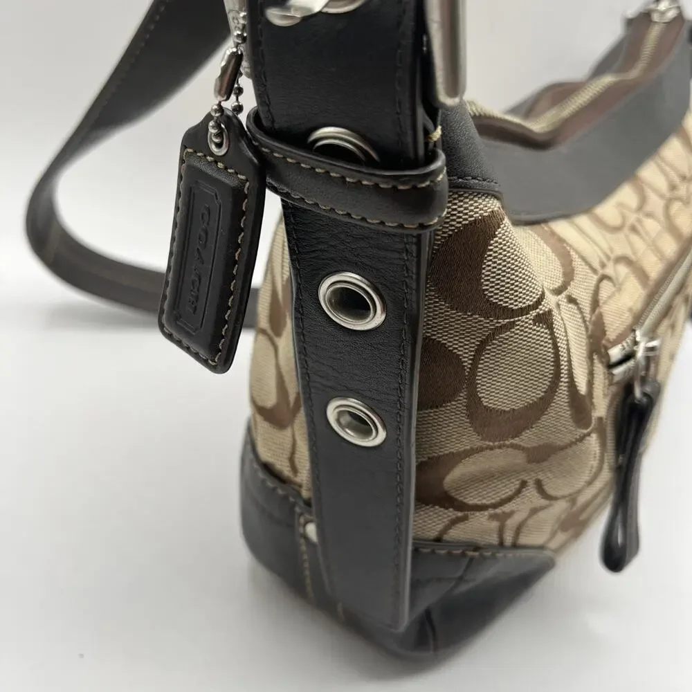 Vintage Y2K Coach Brown Beige Logo Shoulder Bag Silver Hardware F13012 ASIS RARE
